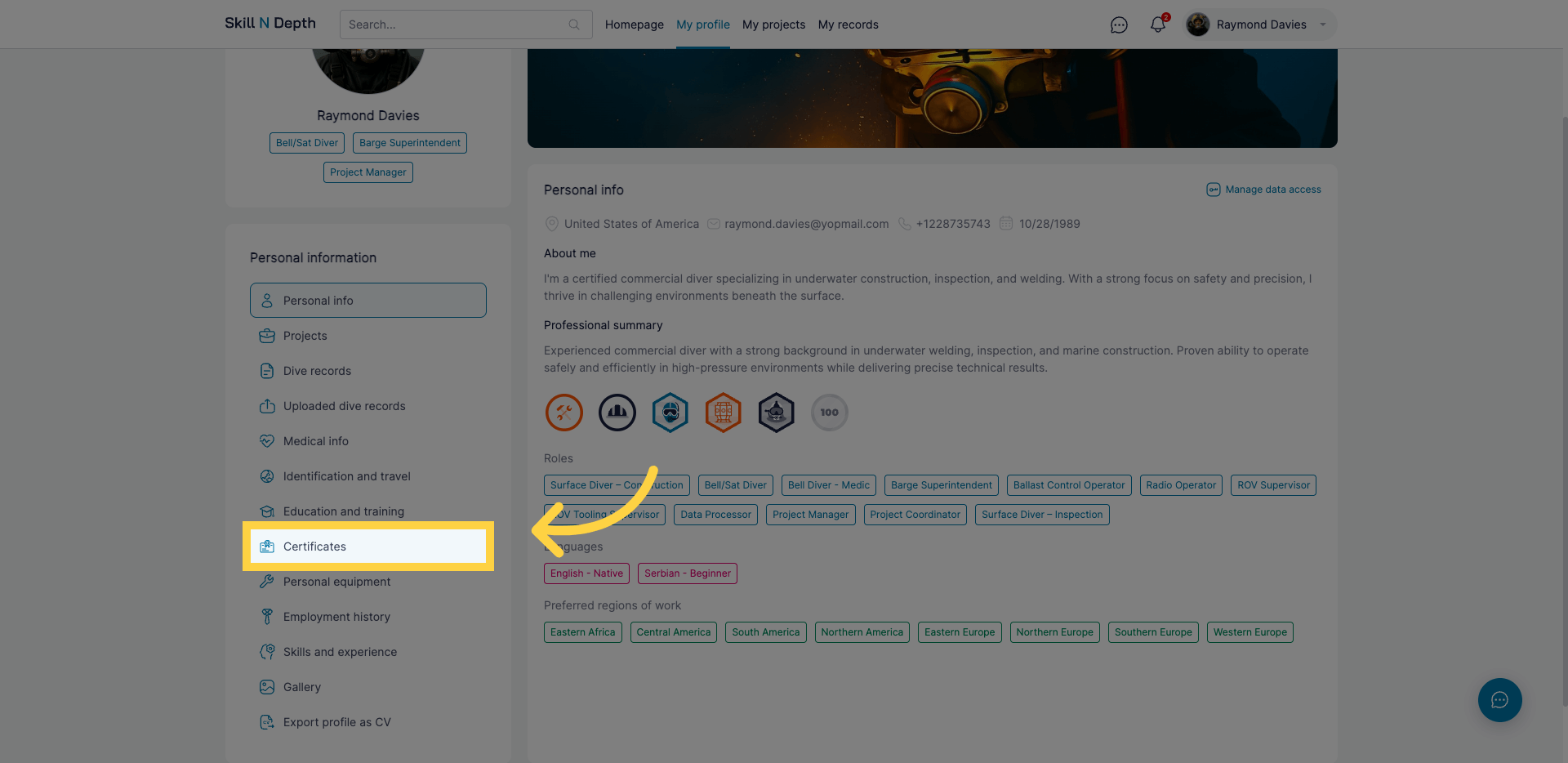 Navigate to Certificates Section